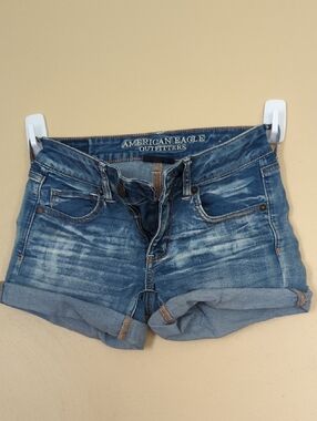 American Eagle Outfitters Distressed Medium Blue Denim Cuffed Shorts